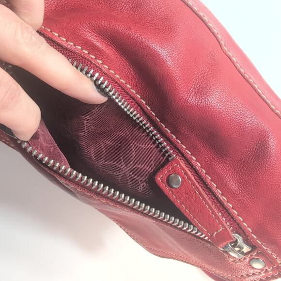 Vintage Fossil Pebbled Red Genuine Leather Crossbody Messenger Bag 75082 - Picture 3 of 14